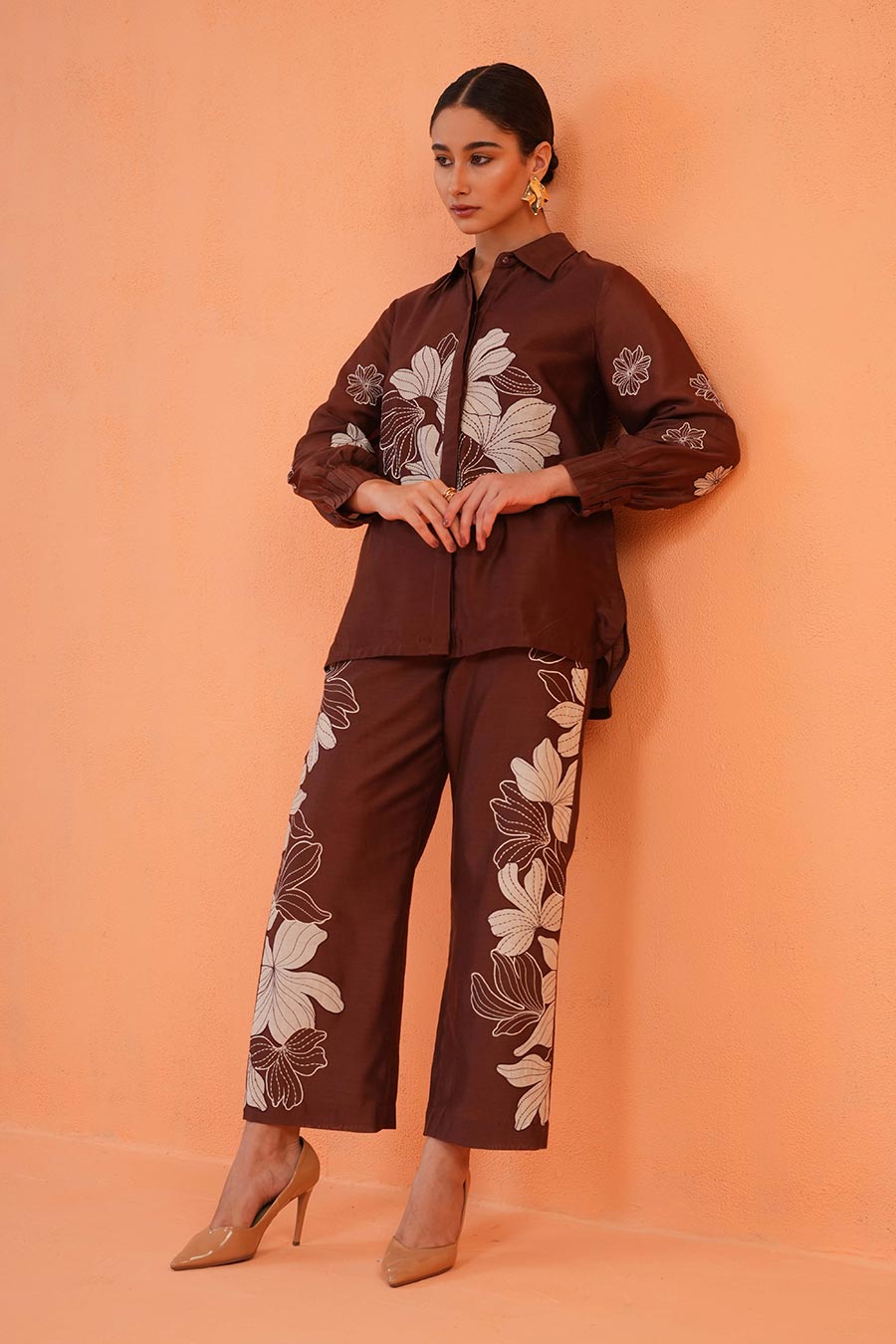 Brown Noir Embroidered Co-Ord Set