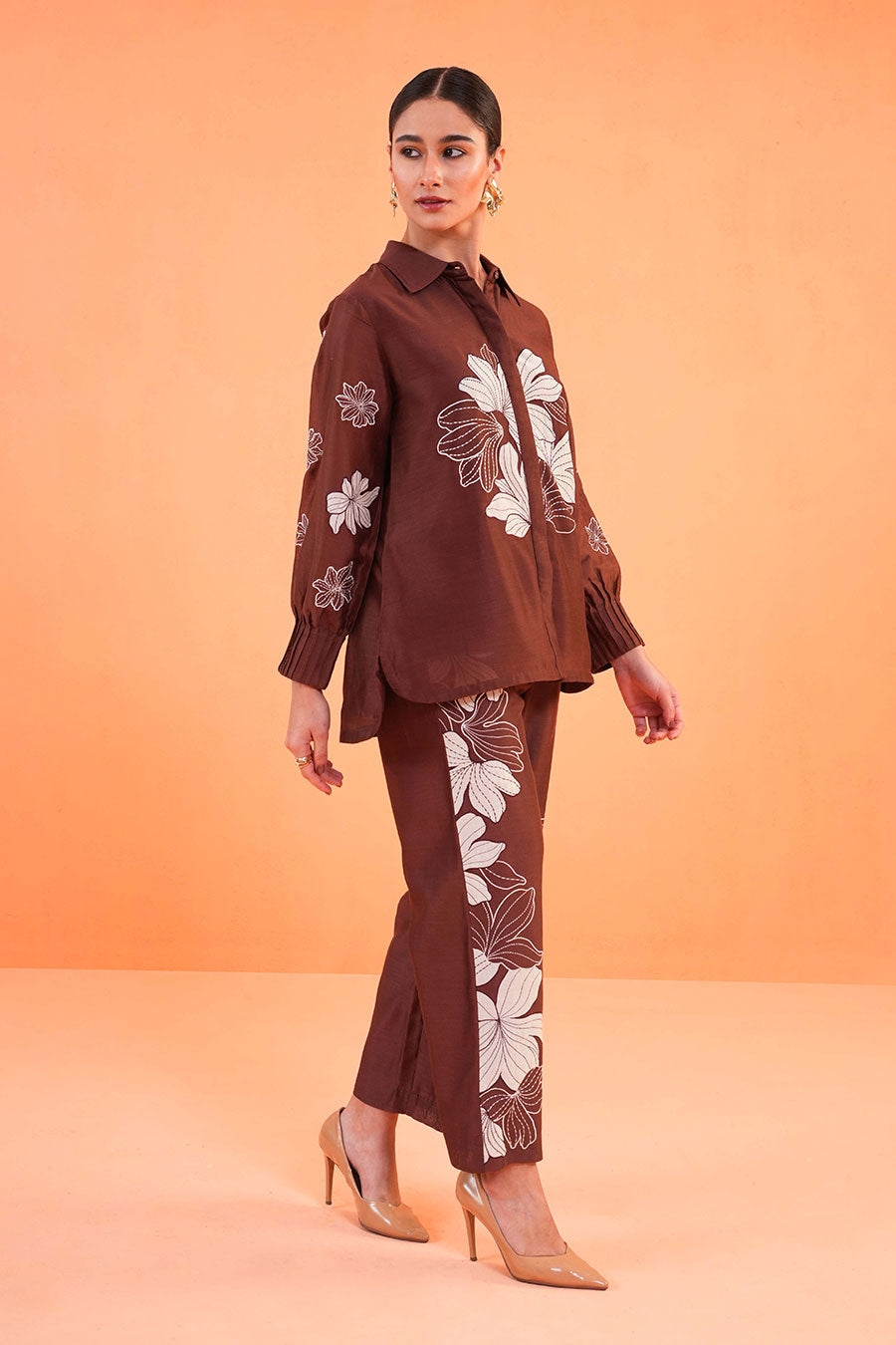 Brown Noir Embroidered Co-Ord Set