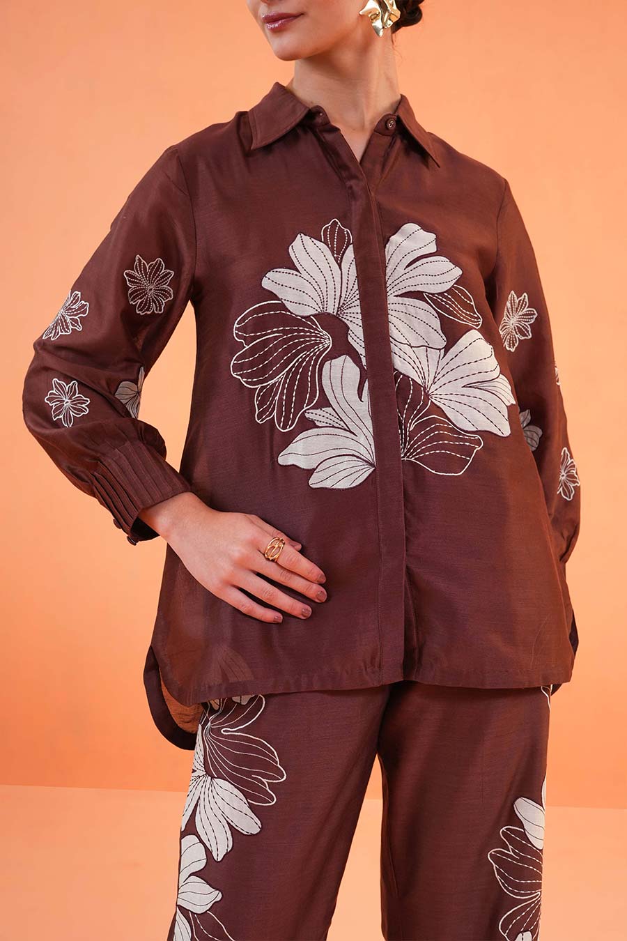 Brown Noir Embroidered Co-Ord Set