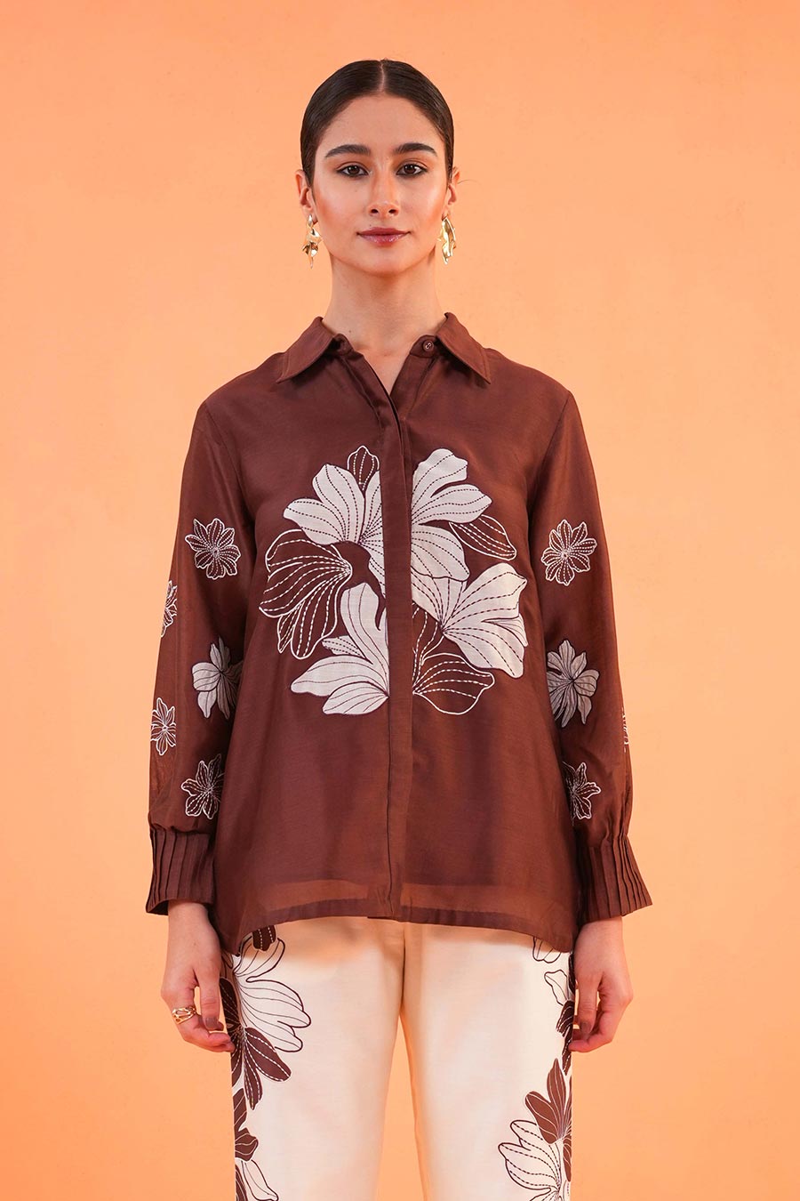 Brown-Ivory Noir Embroidered Co-Ord Set