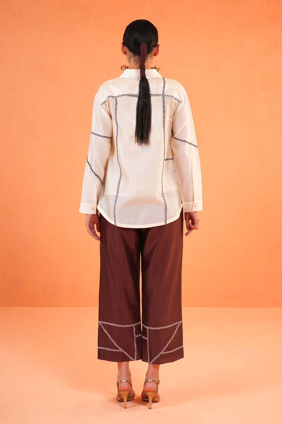 Ivory-Brown Mosaic Embroidered Co-Ord Set
