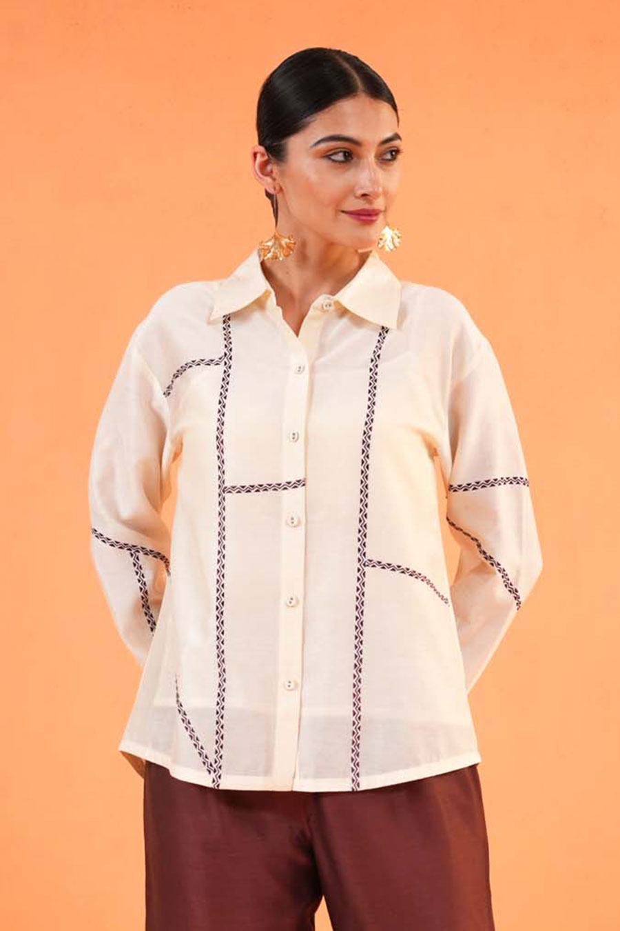 Ivory-Brown Mosaic Embroidered Co-Ord Set