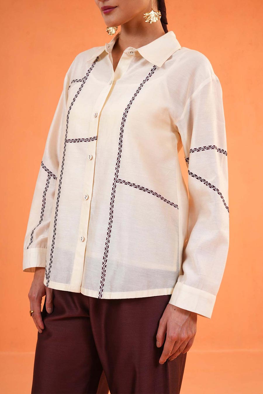 Ivory-Brown Mosaic Embroidered Co-Ord Set