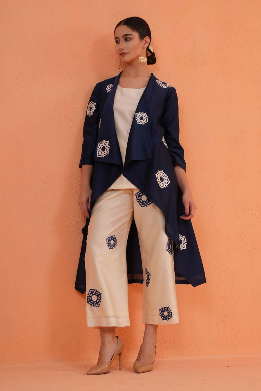 Blue-Ivory Celestial Embroidered 3-Piece Co-Ord Set