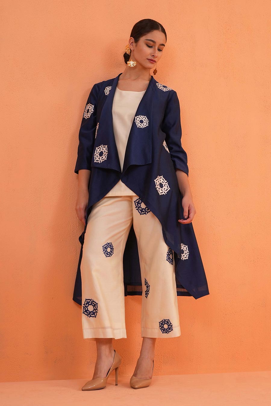 Blue-Ivory Celestial Embroidered 3-Piece Co-Ord Set