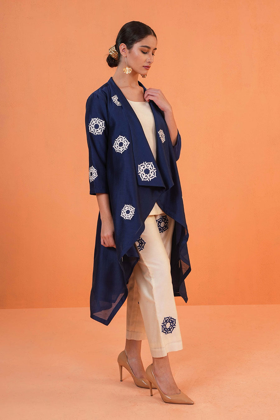 Blue-Ivory Celestial Embroidered 3-Piece Co-Ord Set