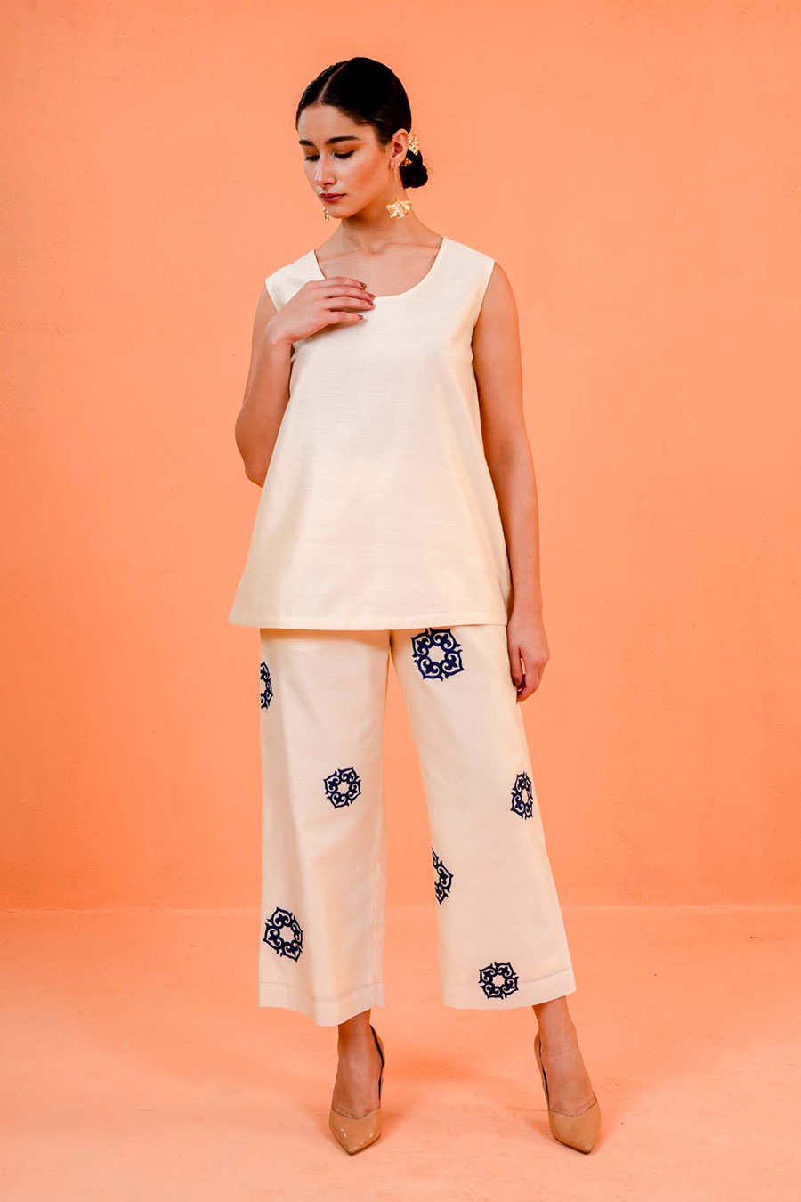 Blue-Ivory Celestial Embroidered 3-Piece Co-Ord Set