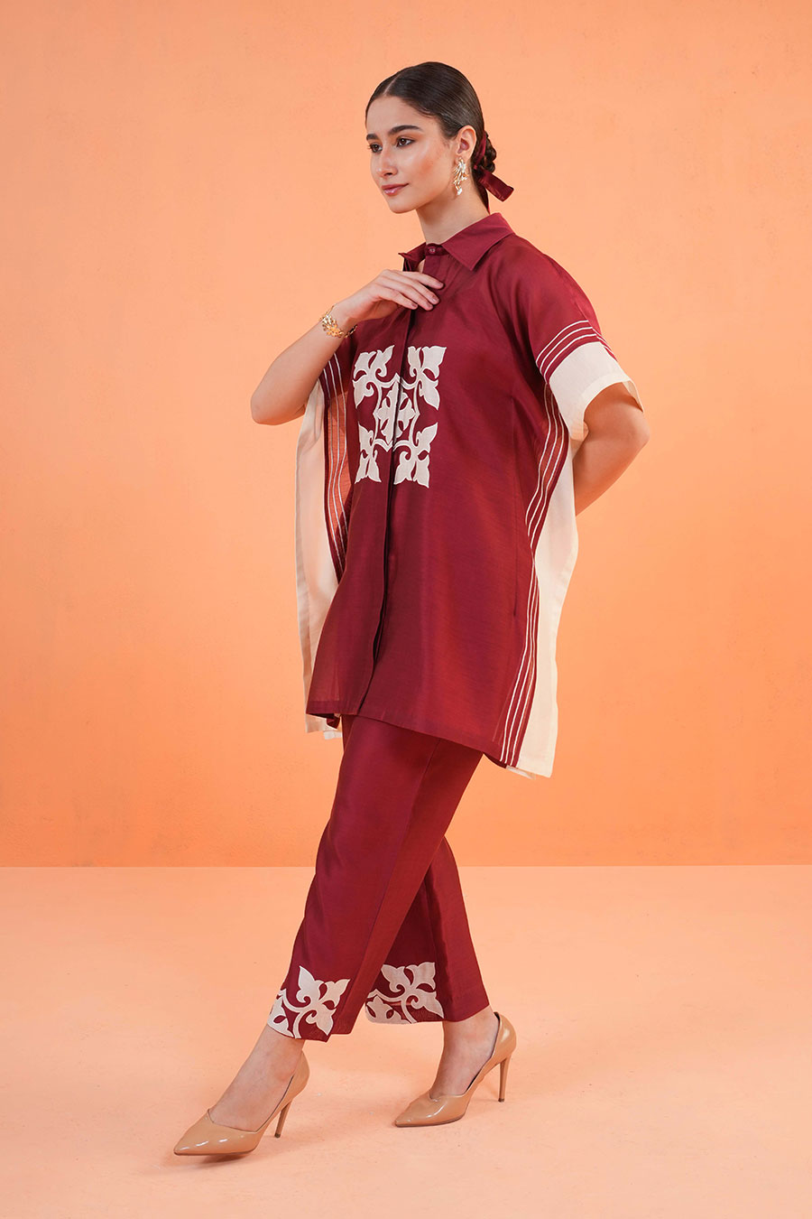 Maroon Medina Embroidered Tunic & Pant Set