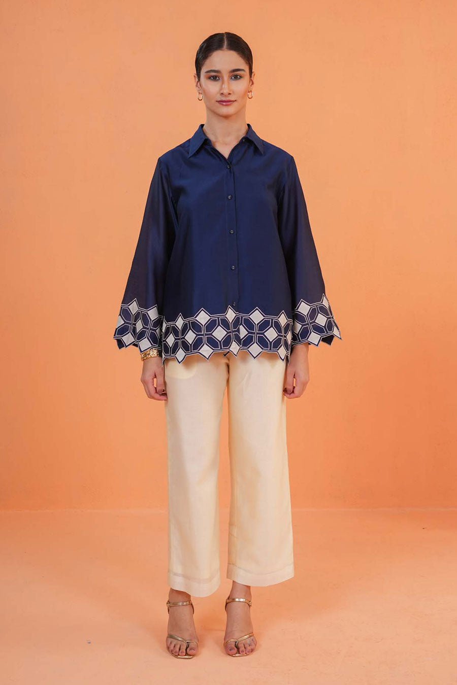 Blue-Ivory Symphony Embroidered Co-Ord Set