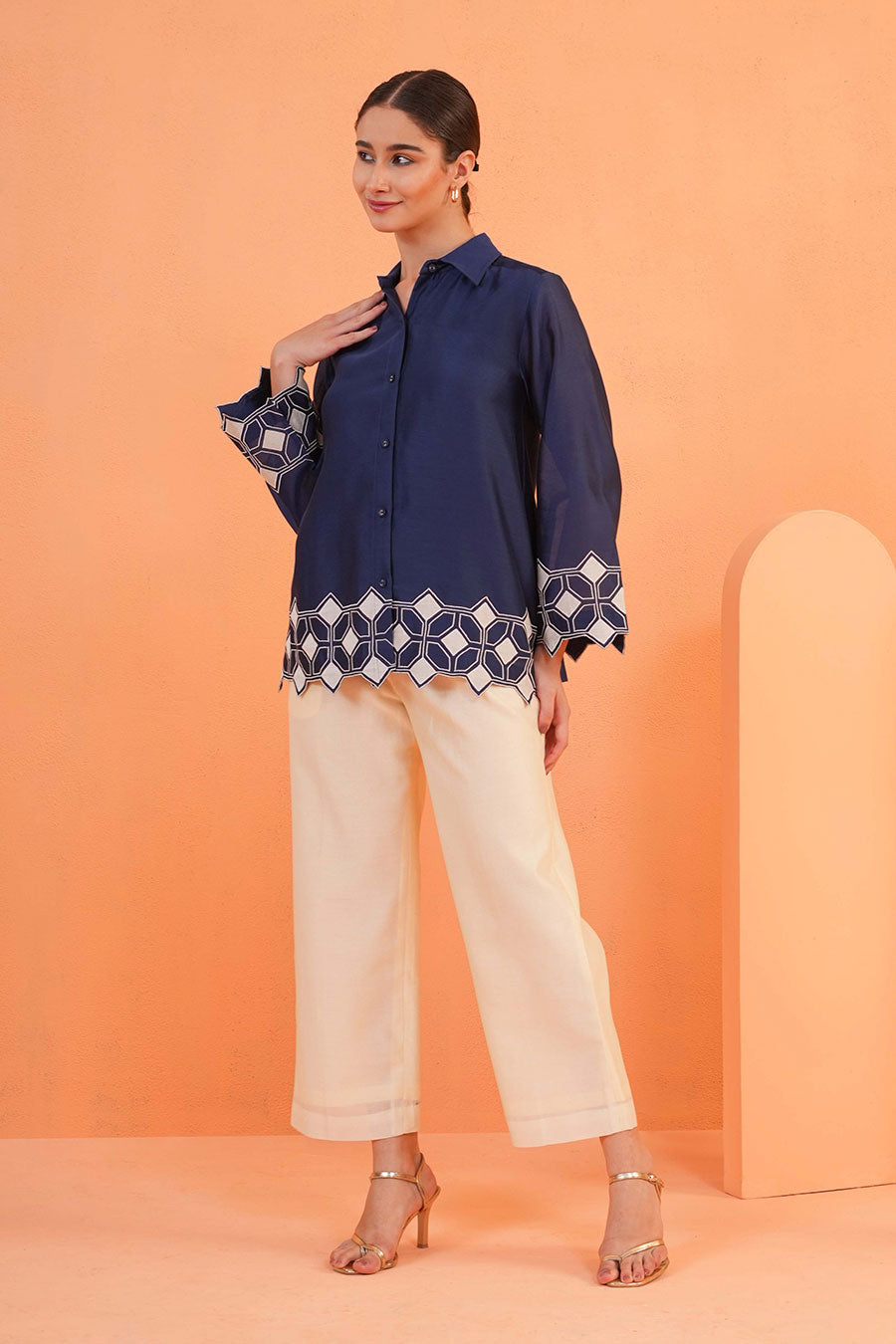 Blue-Ivory Symphony Embroidered Co-Ord Set