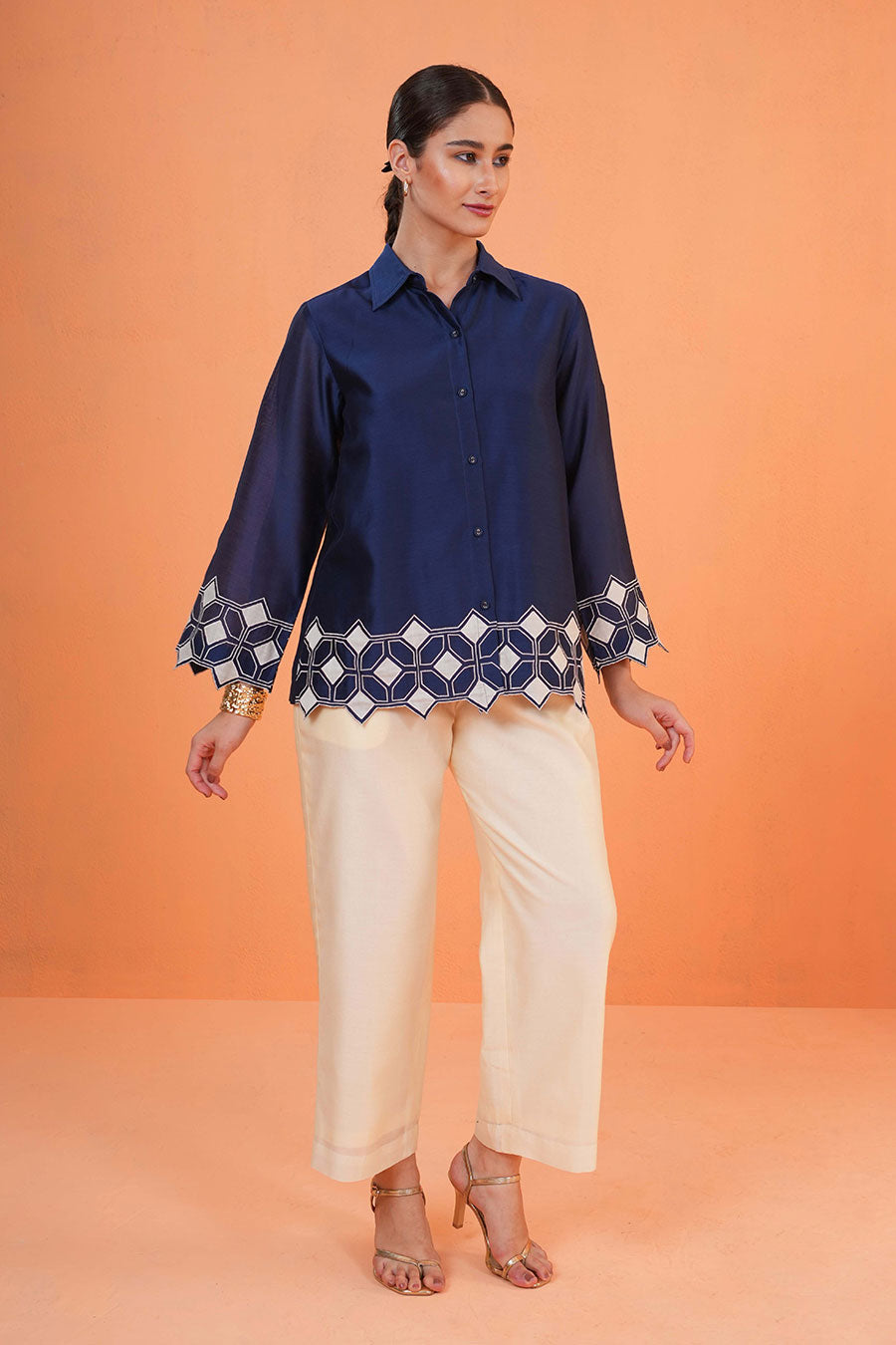 Blue-Ivory Symphony Embroidered Co-Ord Set