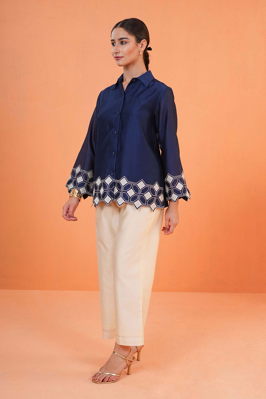 Blue-Ivory Symphony Embroidered Co-Ord Set