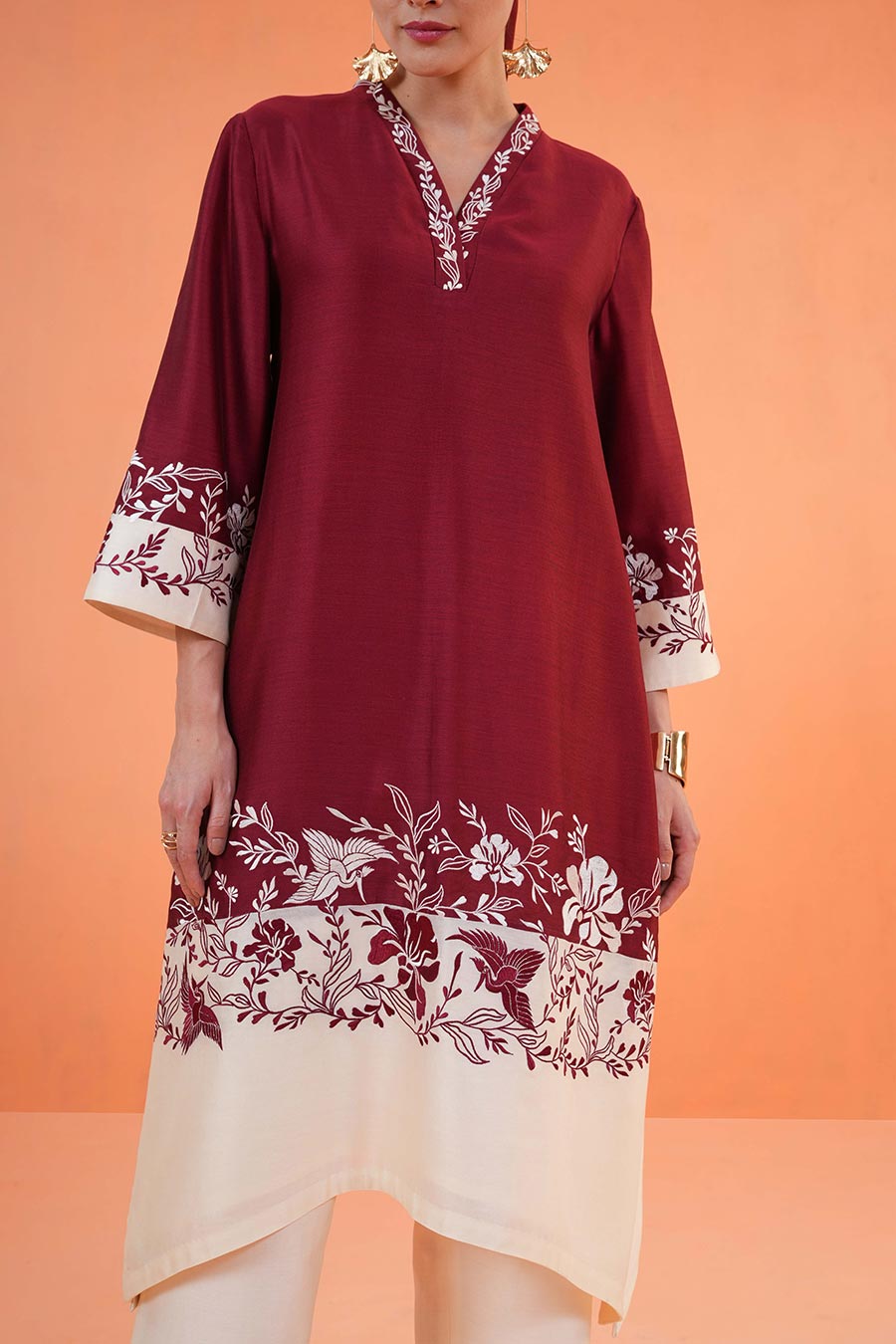 Maroon Eternal Embroidered Kurta & Pant Set