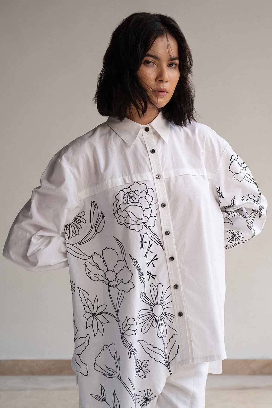 White Blossom Embroidered Shirt