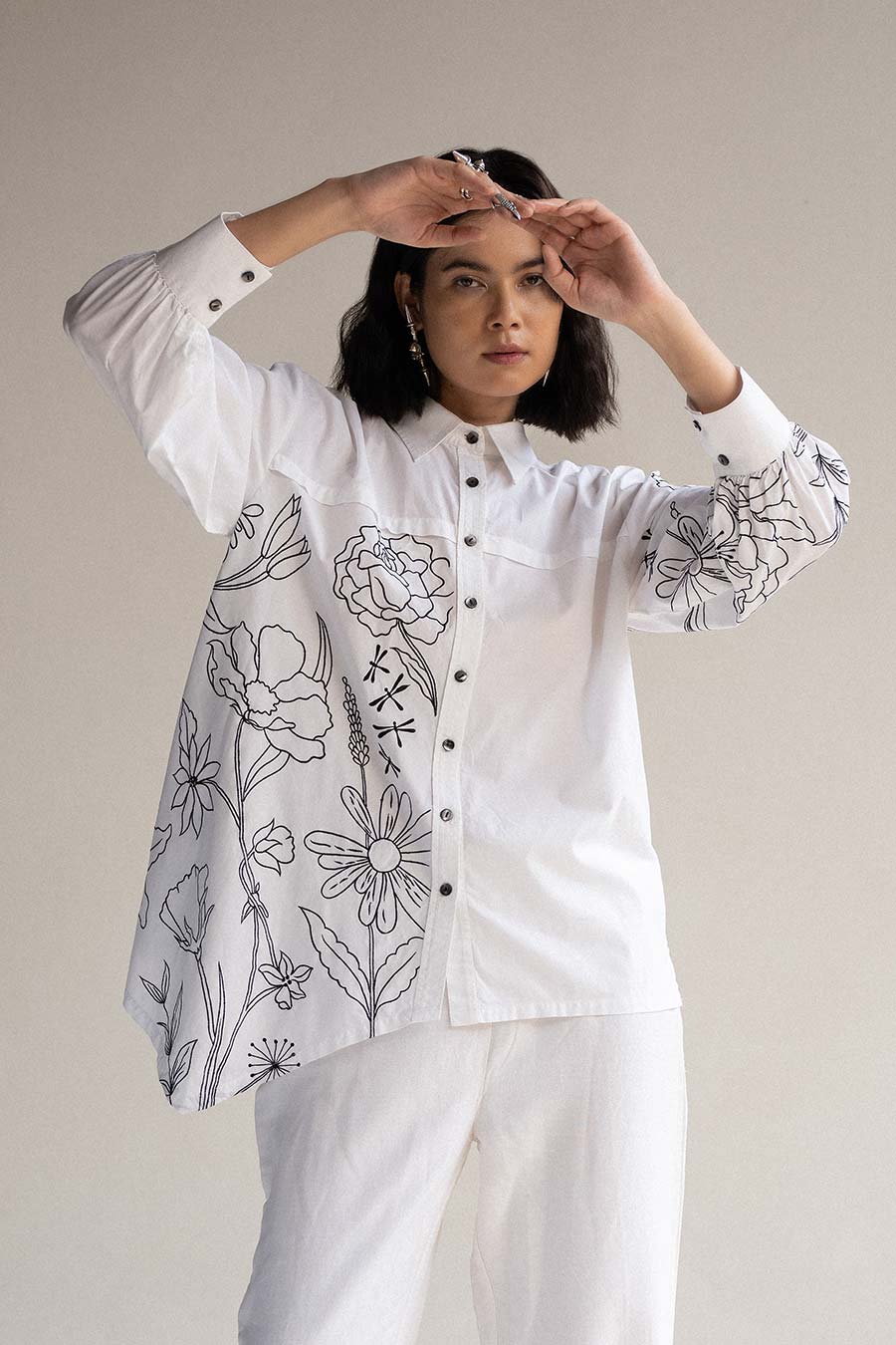 White Blossom Embroidered Shirt