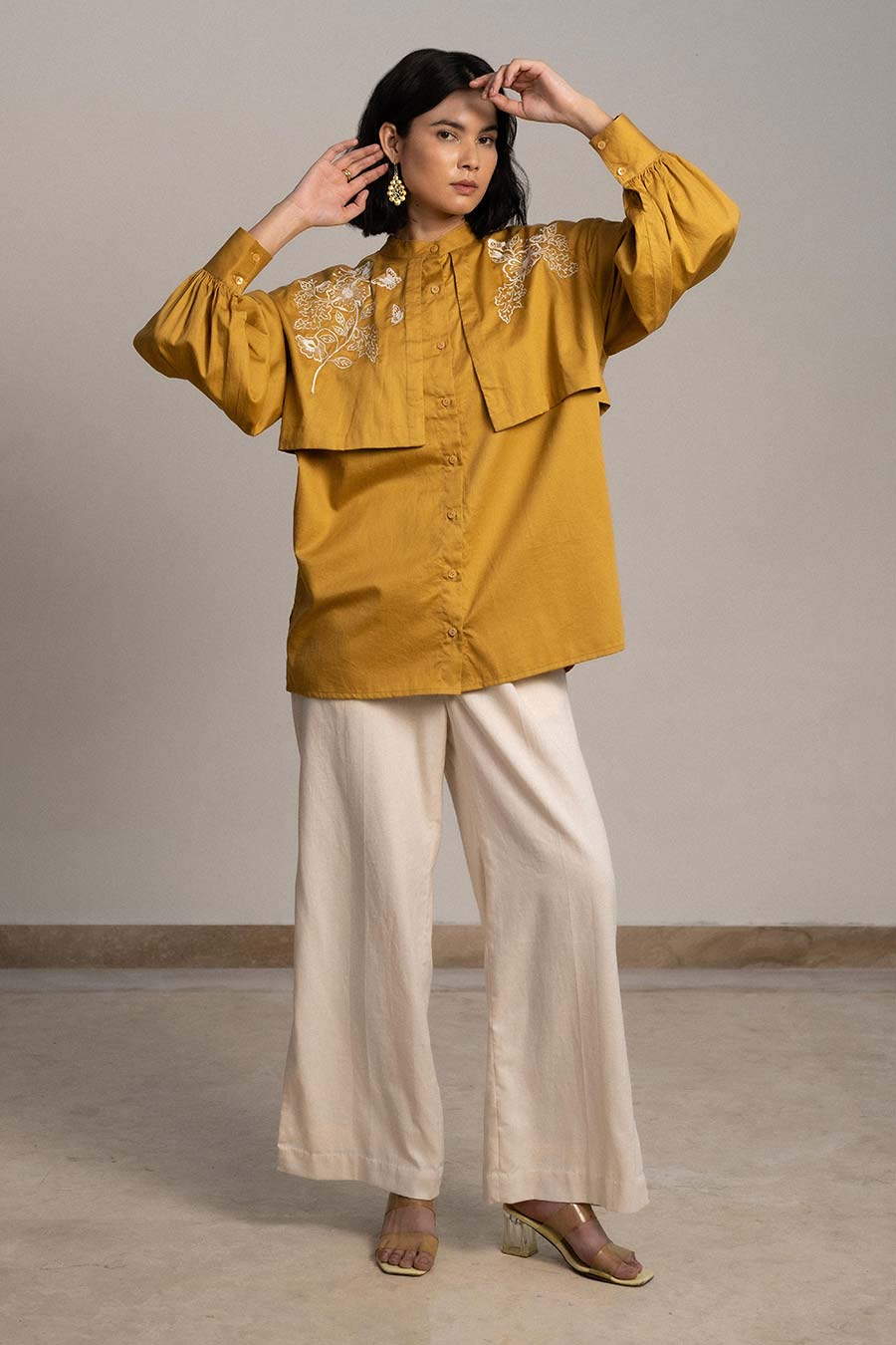 Mustard Winged Embroidered Panel Shirt