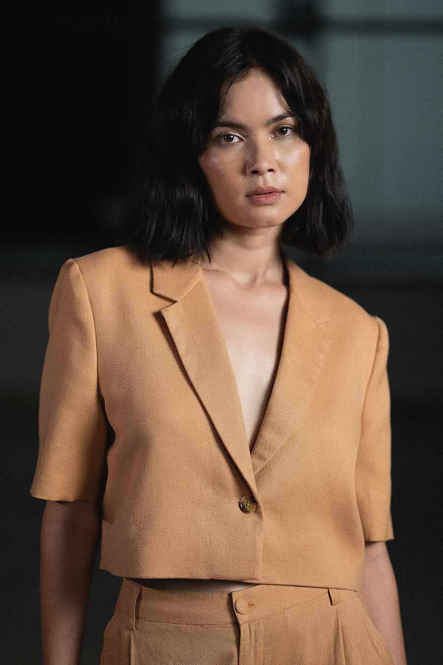 Brown Desert Dune Crop Blazer & Pant Set