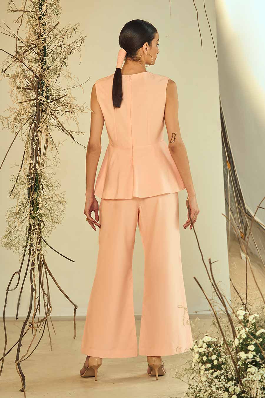 Peach Blossom Embellished Peplum Co-Ord Set