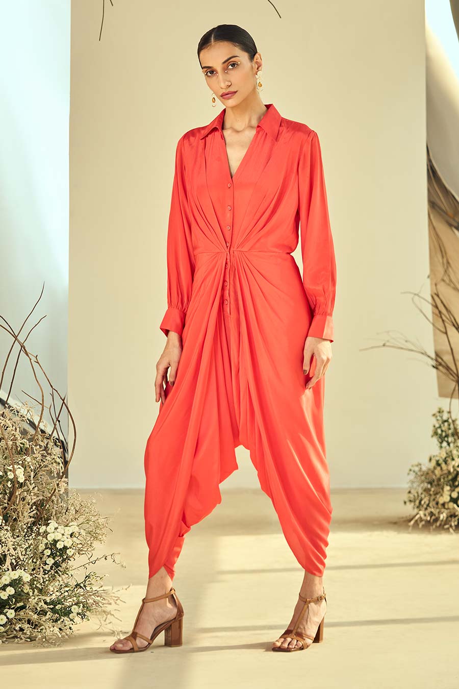 Coral Blush Pleated Jumpsuit