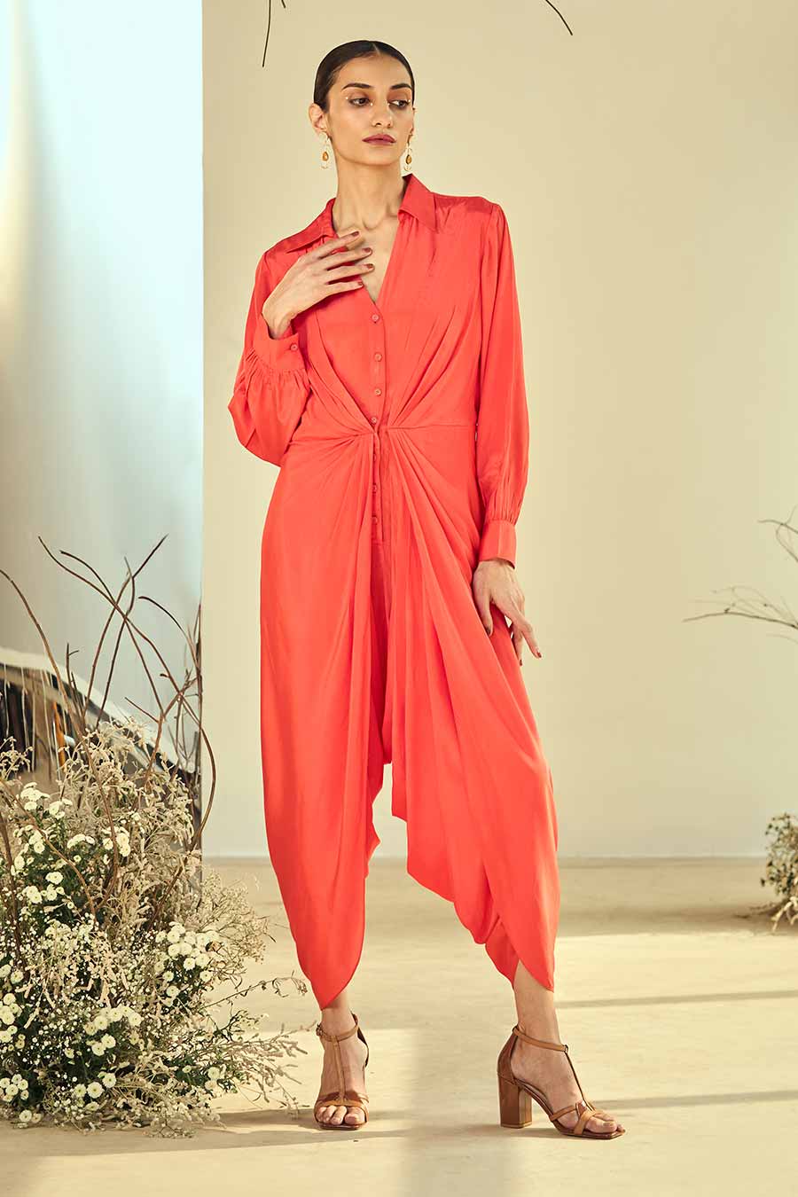 Coral Blush Pleated Jumpsuit