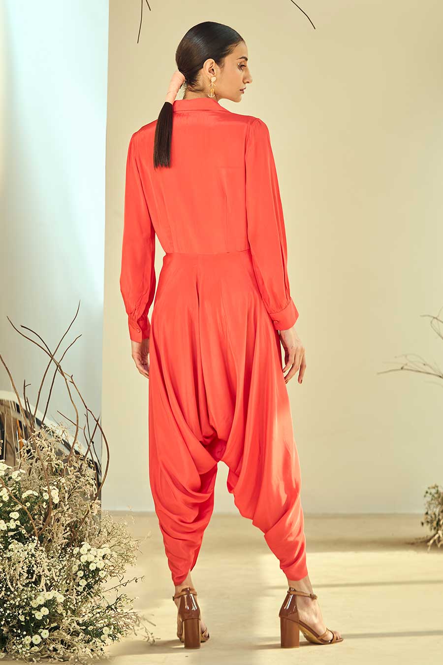 Coral Blush Pleated Jumpsuit