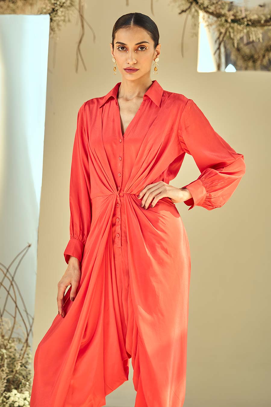 Coral Blush Pleated Jumpsuit