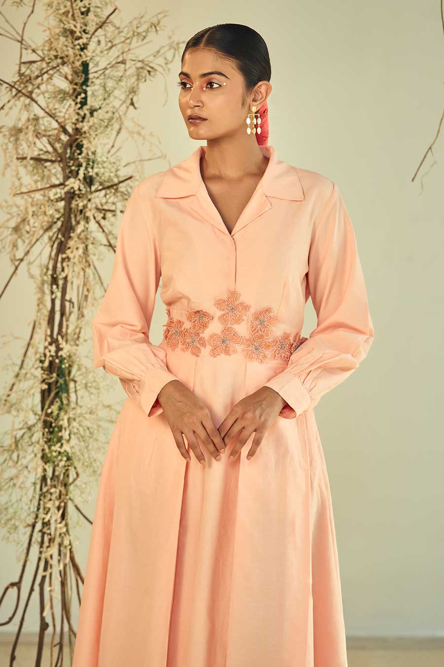 Peach Radiance Embellished Shirt Dress