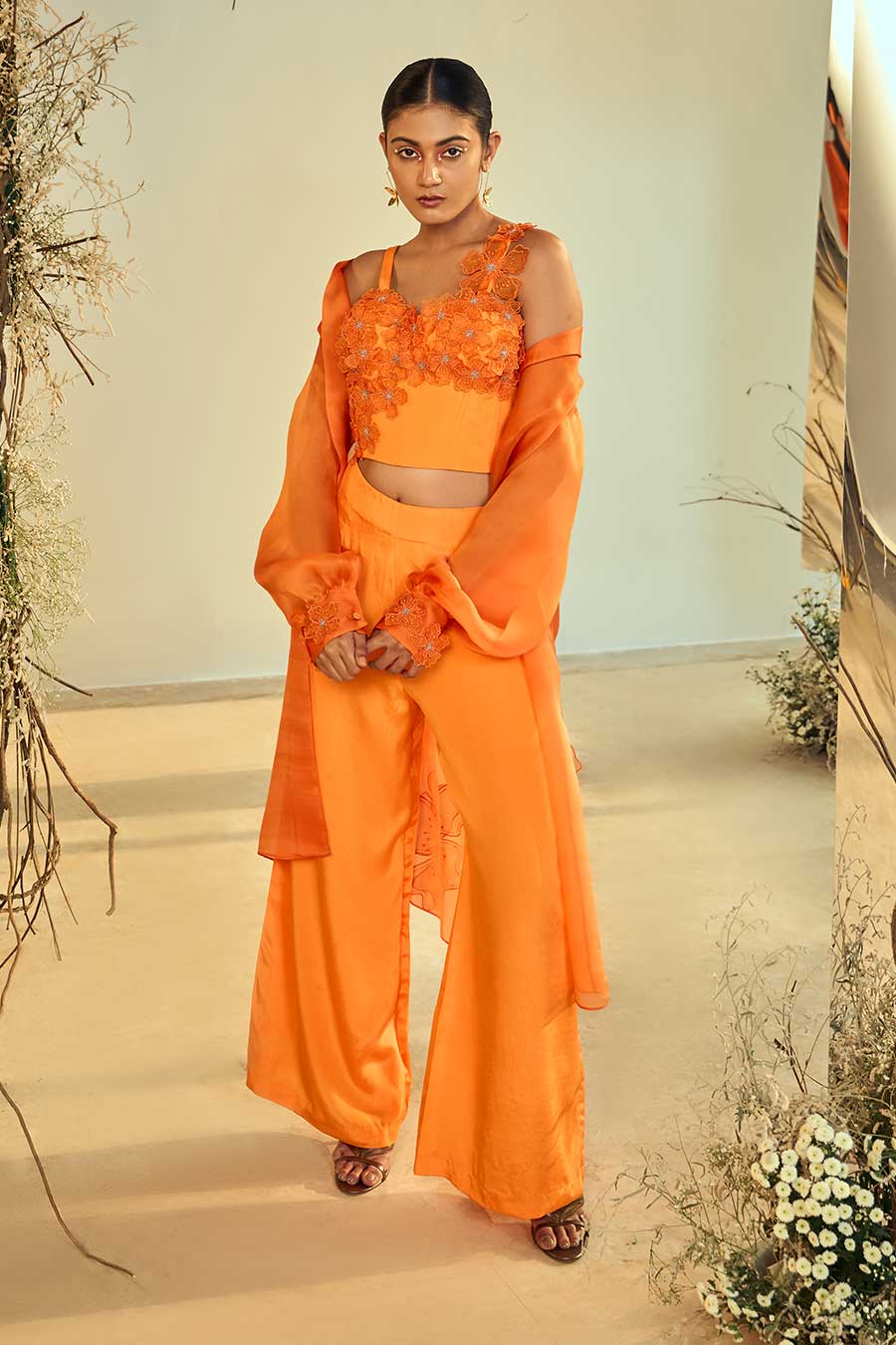 Tangerine Embellished 3 Piece Co-Ord Set