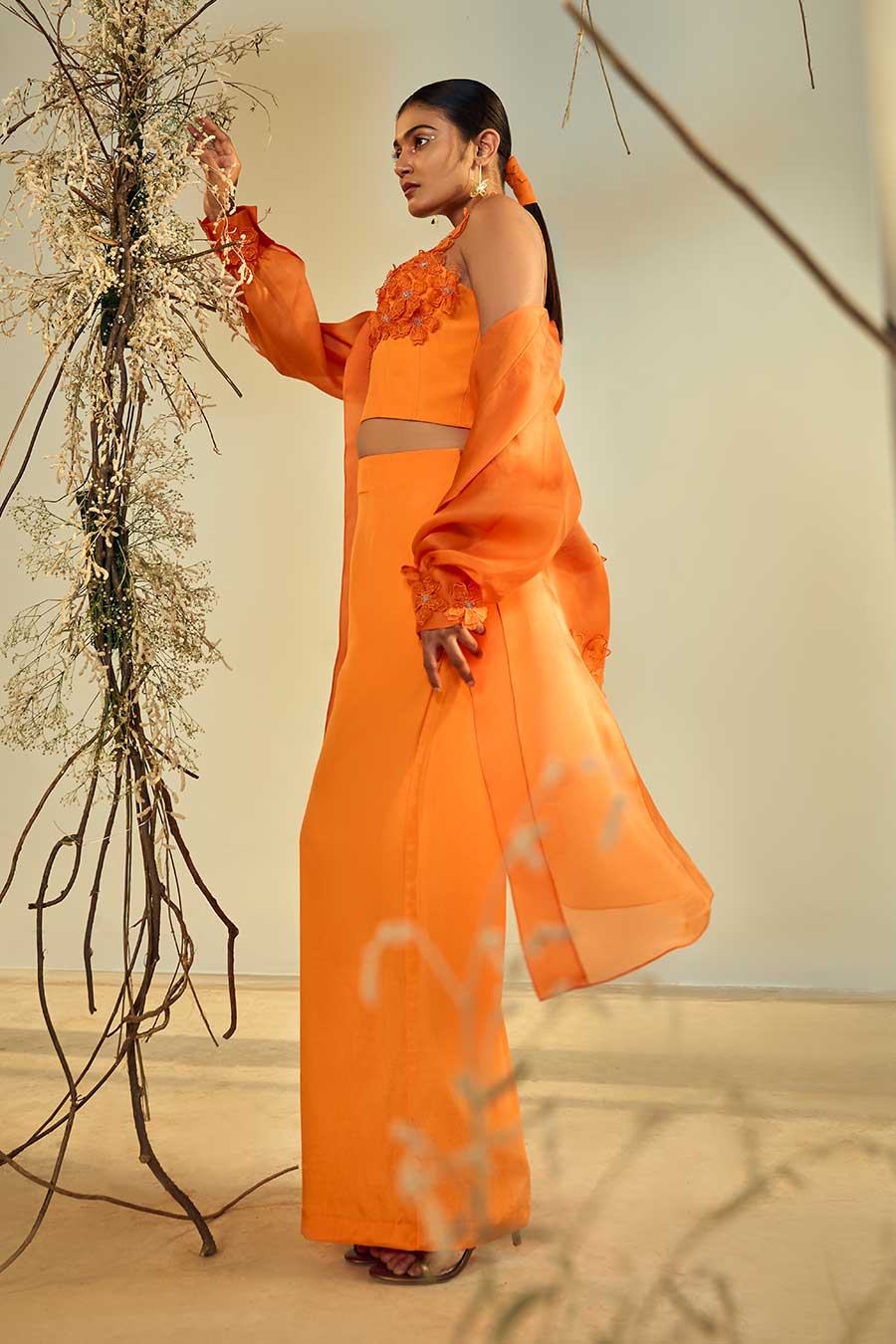 Tangerine Embellished 3 Piece Co-Ord Set