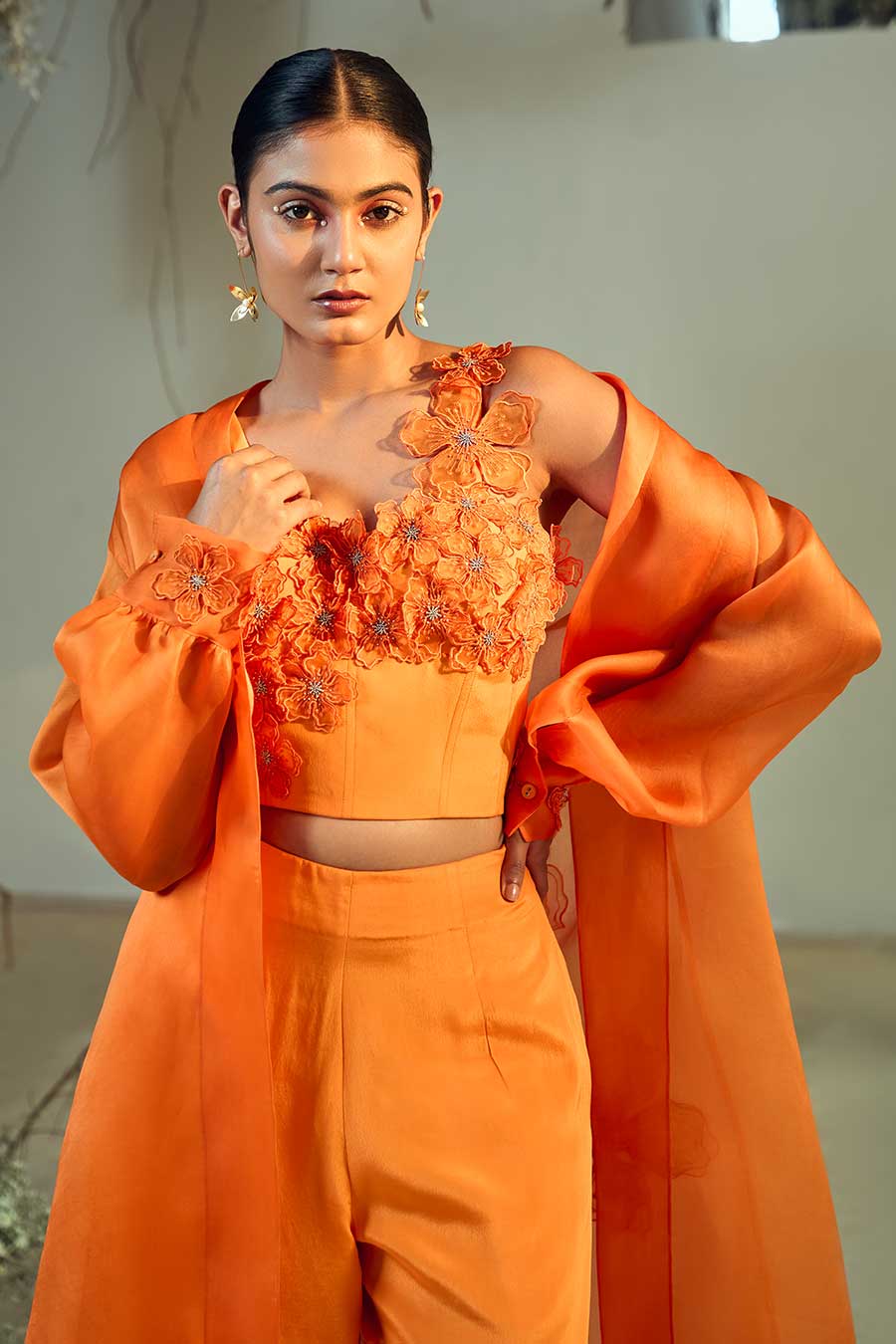 Tangerine Embellished 3 Piece Co-Ord Set