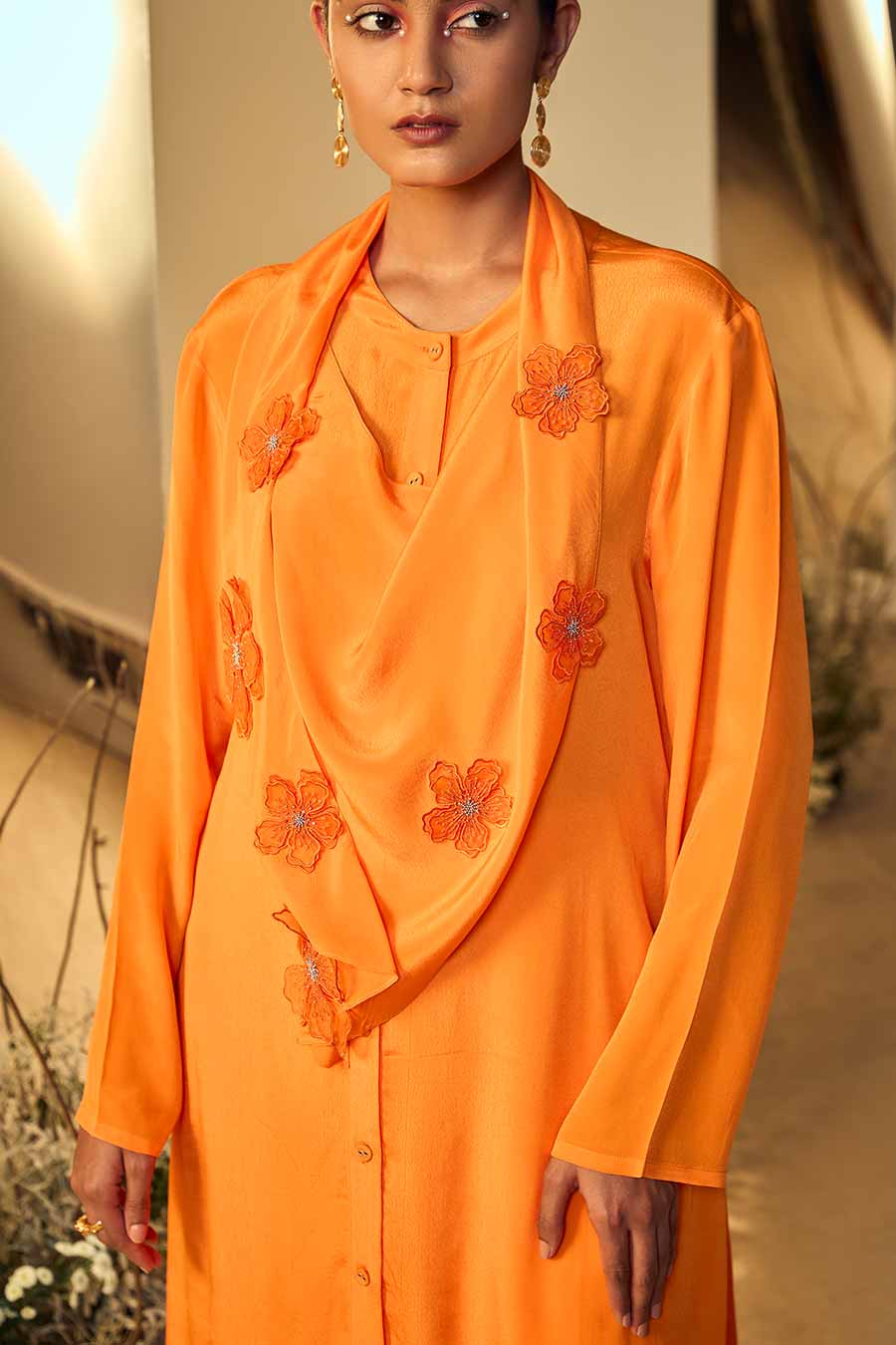 Tangerine Sunkissed Embellished Cowl Co-Ord Set