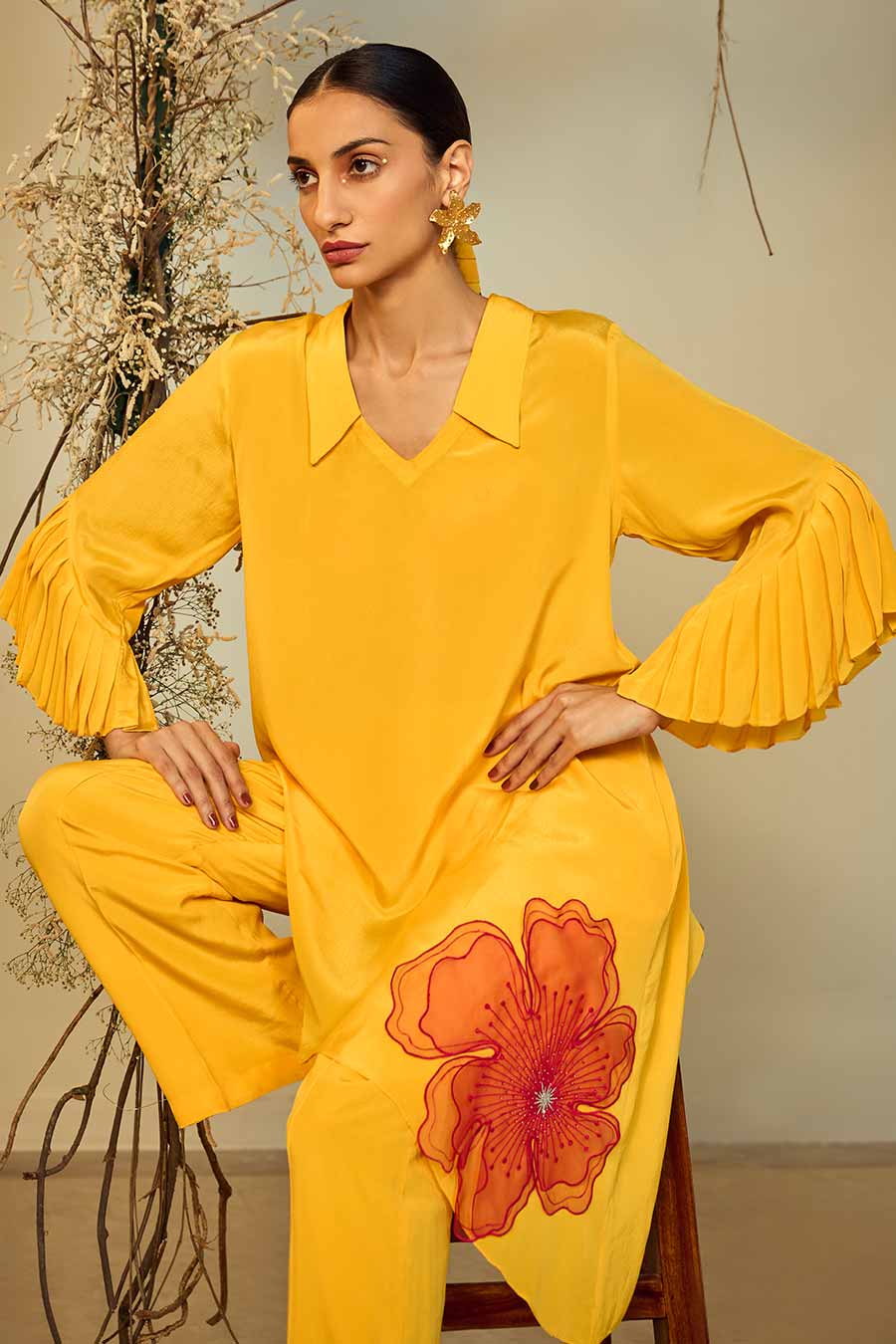 Yellow Sunflower Embellished Co-Ord Set