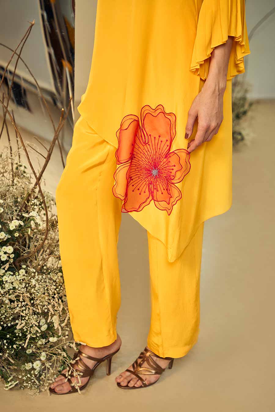 Yellow Sunflower Embellished Co-Ord Set