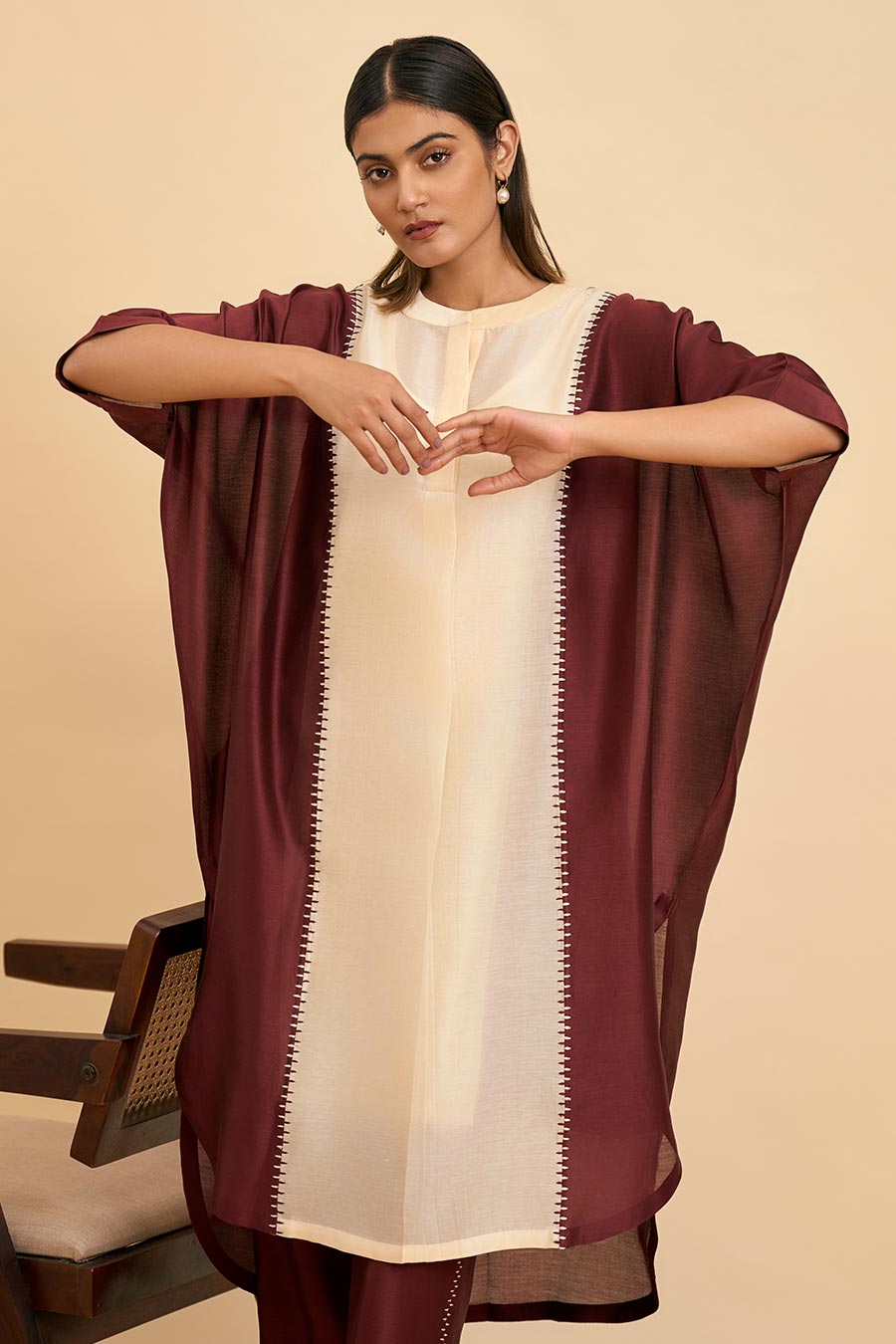 Ivory & Maroon Mystique Kurta & Pant Set