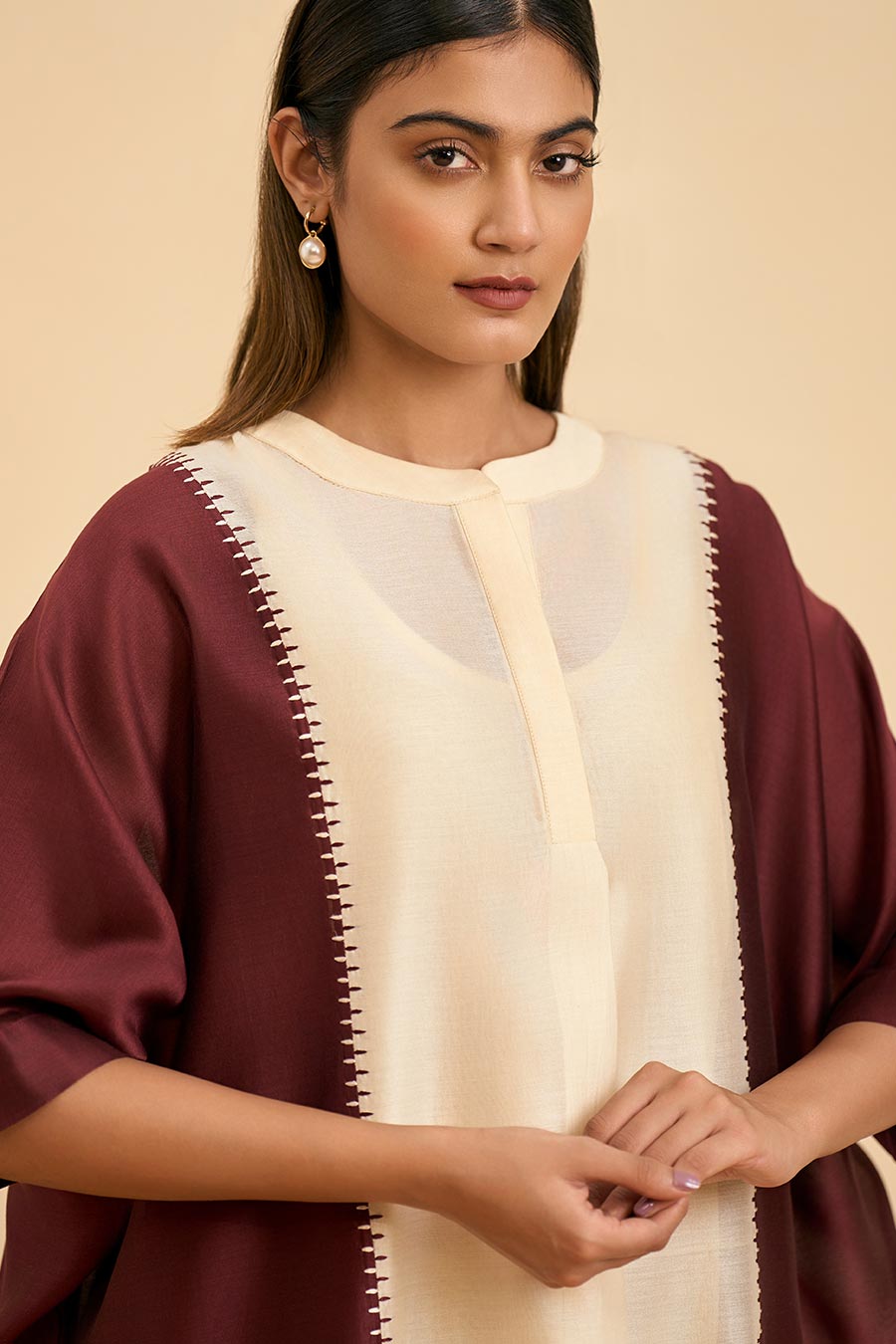 Ivory & Maroon Mystique Kurta & Pant Set