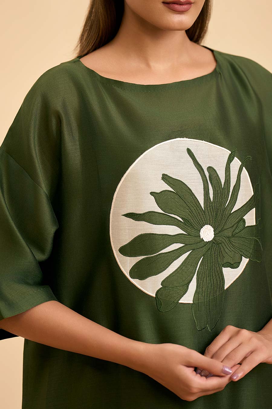 Olive Green Elegance Applique Kurta & Pant Set