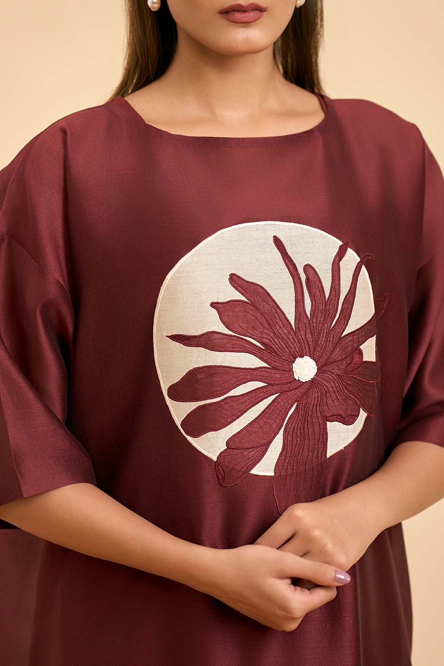 Maroon Elegance Applique Kurta & Pant Set