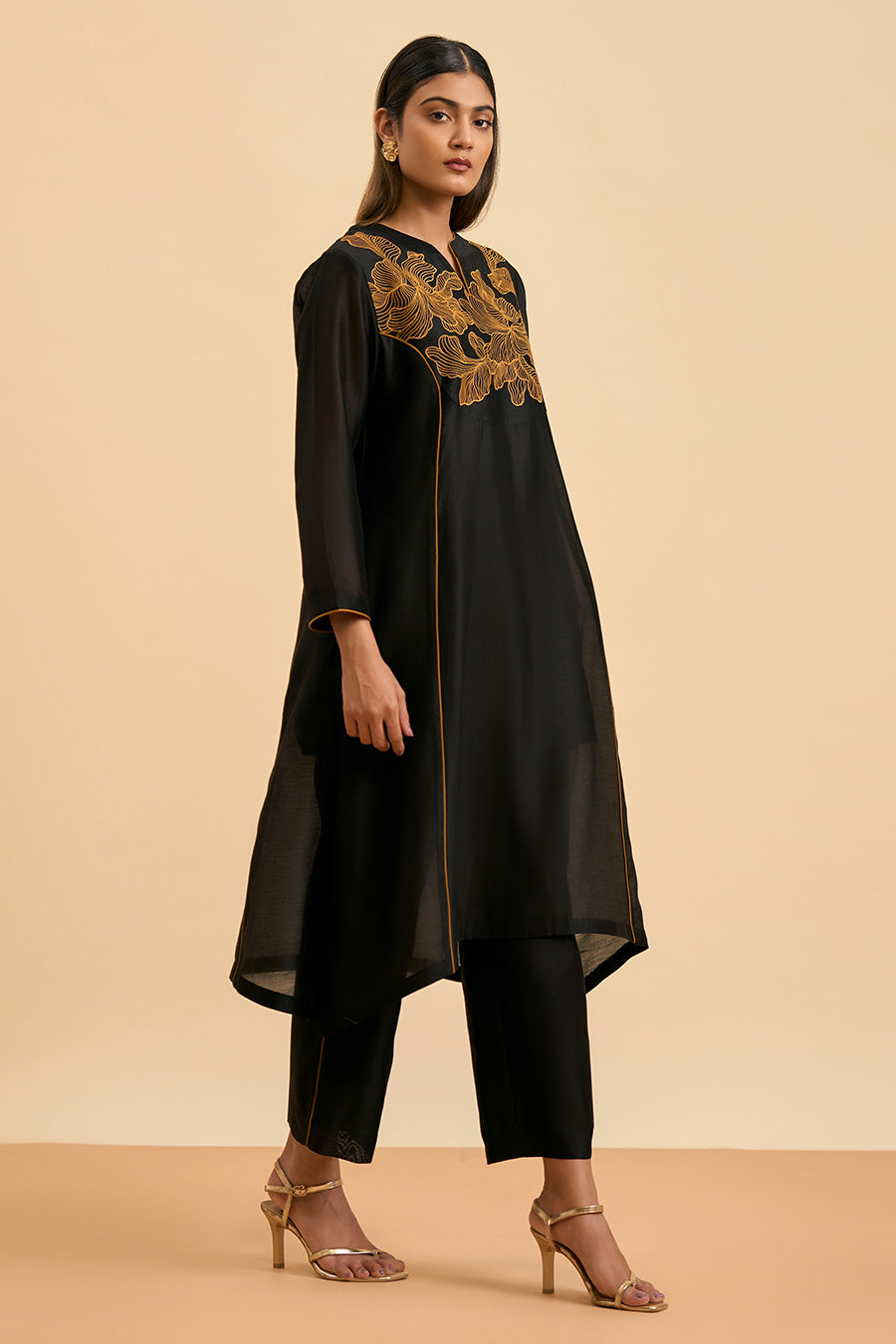 Black Golden Nights Embroidered Kurta & Pant Set