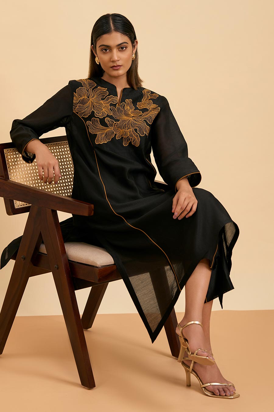 Black Golden Nights Embroidered Kurta & Pant Set