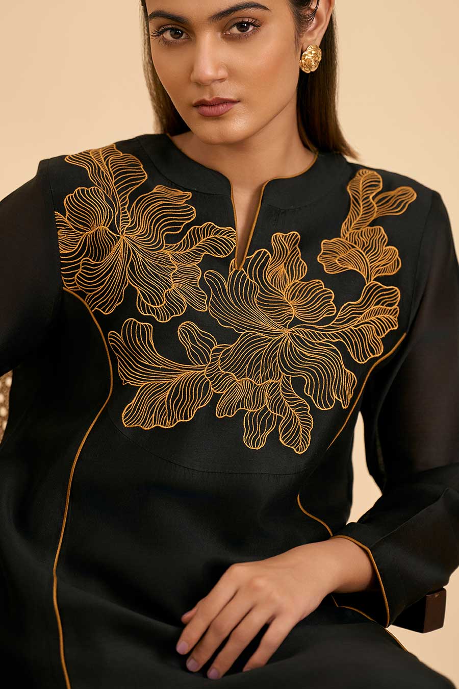 Black Golden Nights Embroidered Kurta & Pant Set