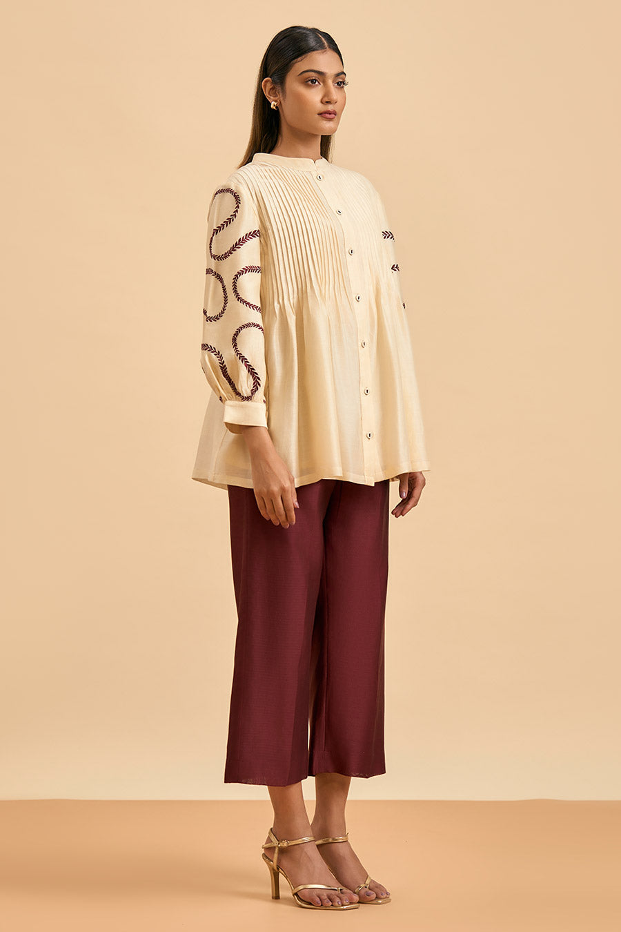 Ivory & Maroon Embrace Shirt & Pant Co-Ord Set