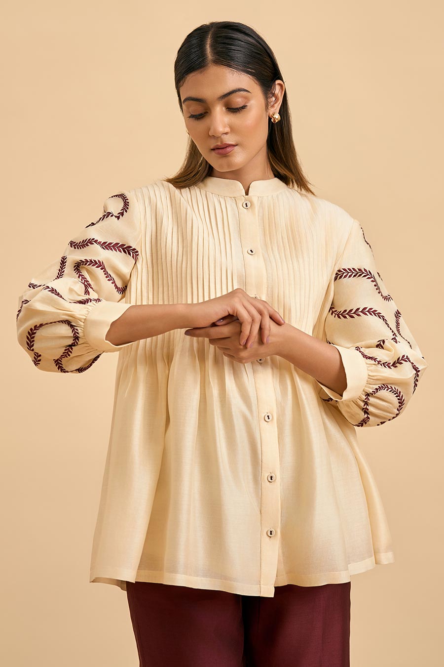 Ivory & Maroon Embrace Shirt & Pant Co-Ord Set