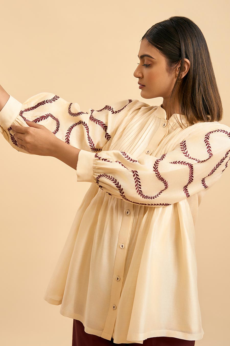 Ivory & Maroon Embrace Shirt & Pant Co-Ord Set
