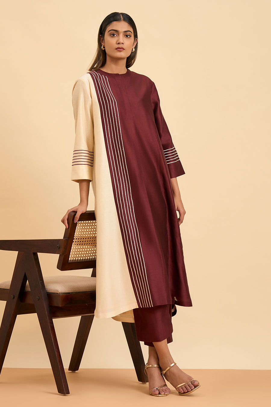 Ivory & Maroon Twilight Kurta & Pant Set