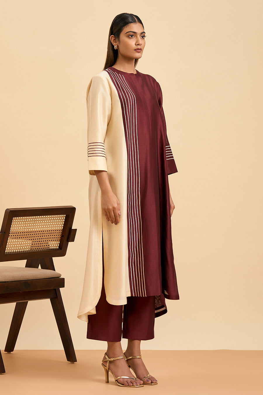 Ivory & Maroon Twilight Kurta & Pant Set