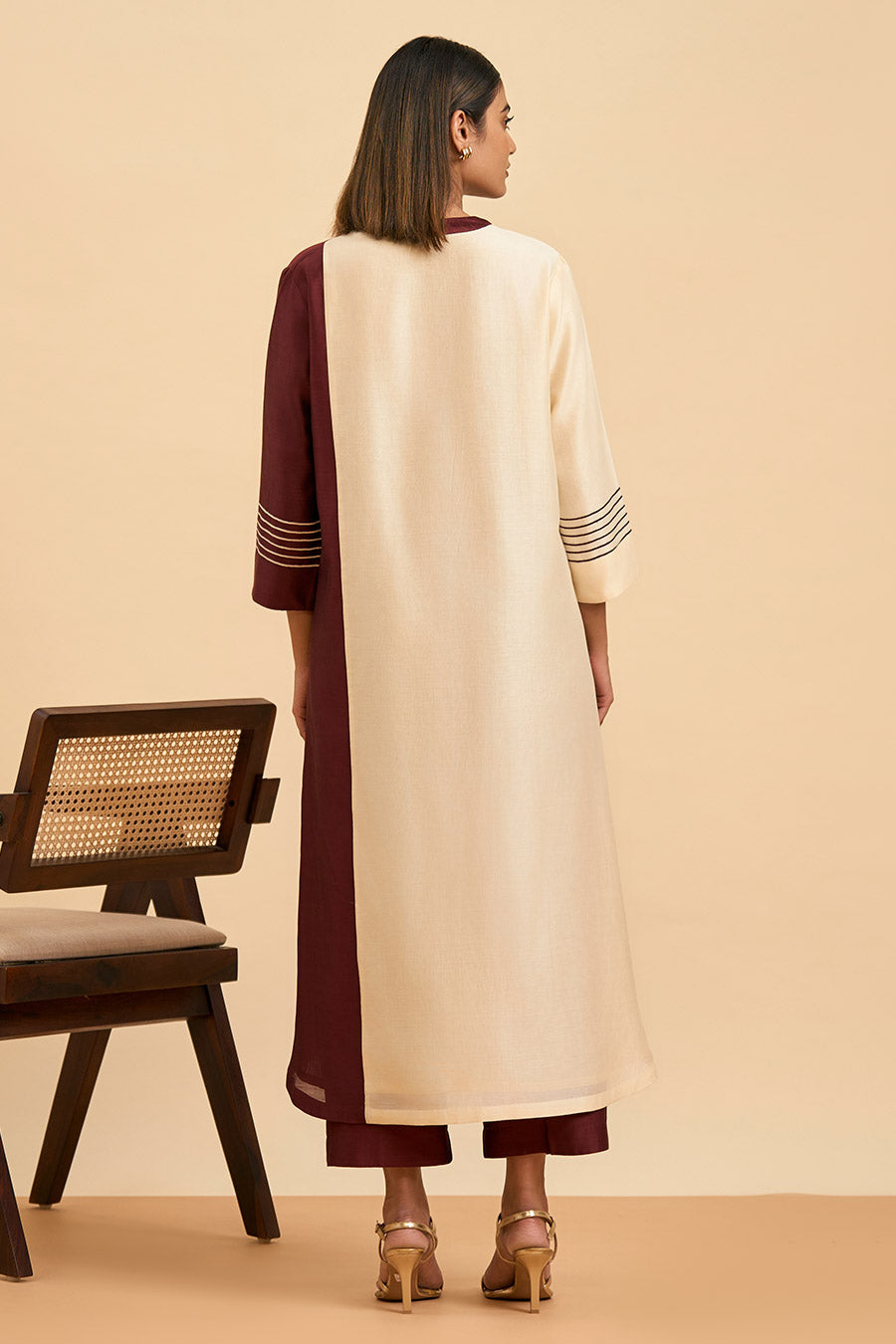 Ivory & Maroon Twilight Kurta & Pant Set