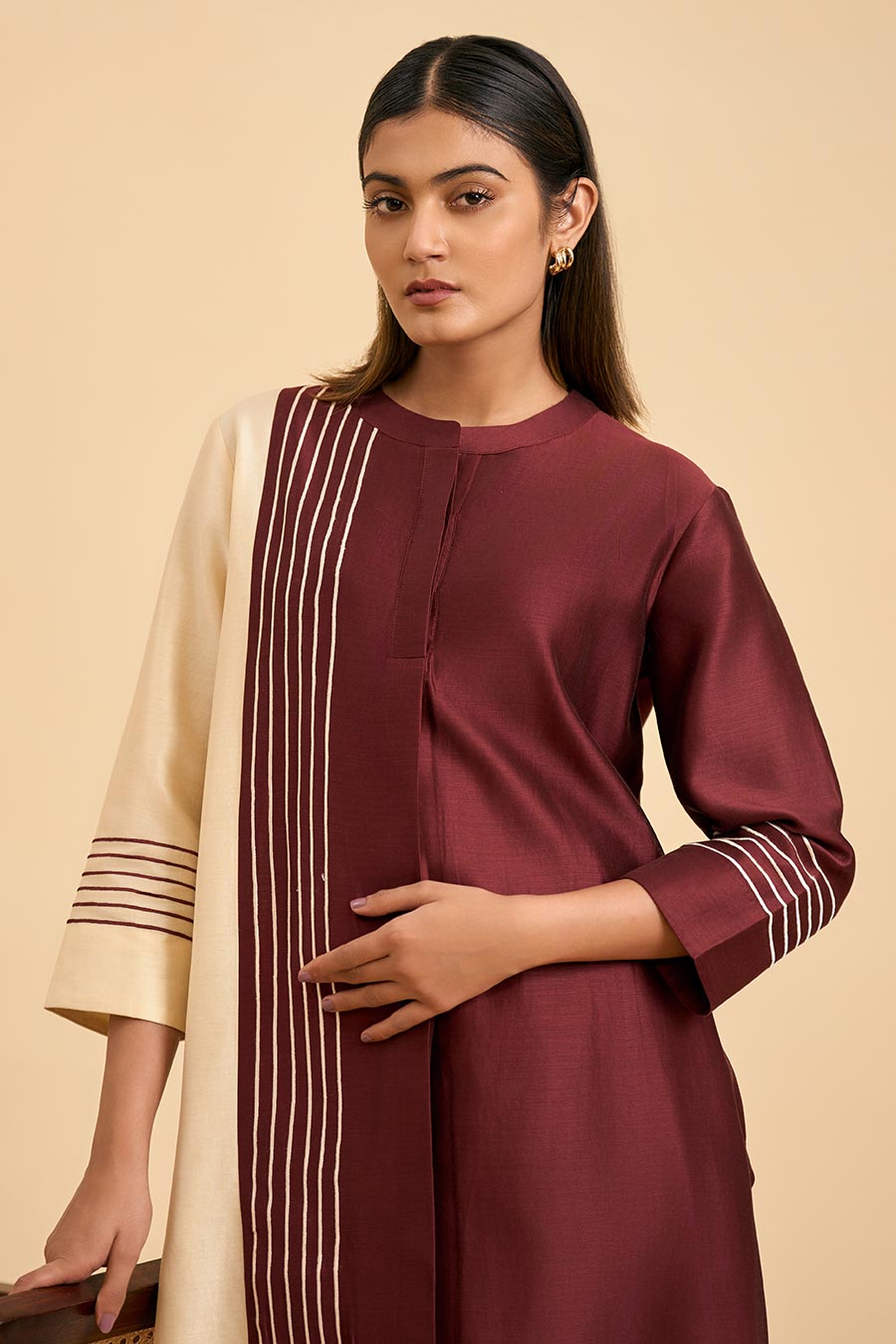 Ivory & Maroon Twilight Kurta & Pant Set