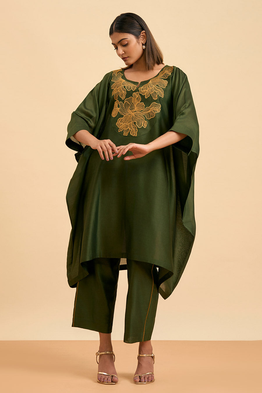 Olive Green Serenity Kaftan Kurta & Pant Set