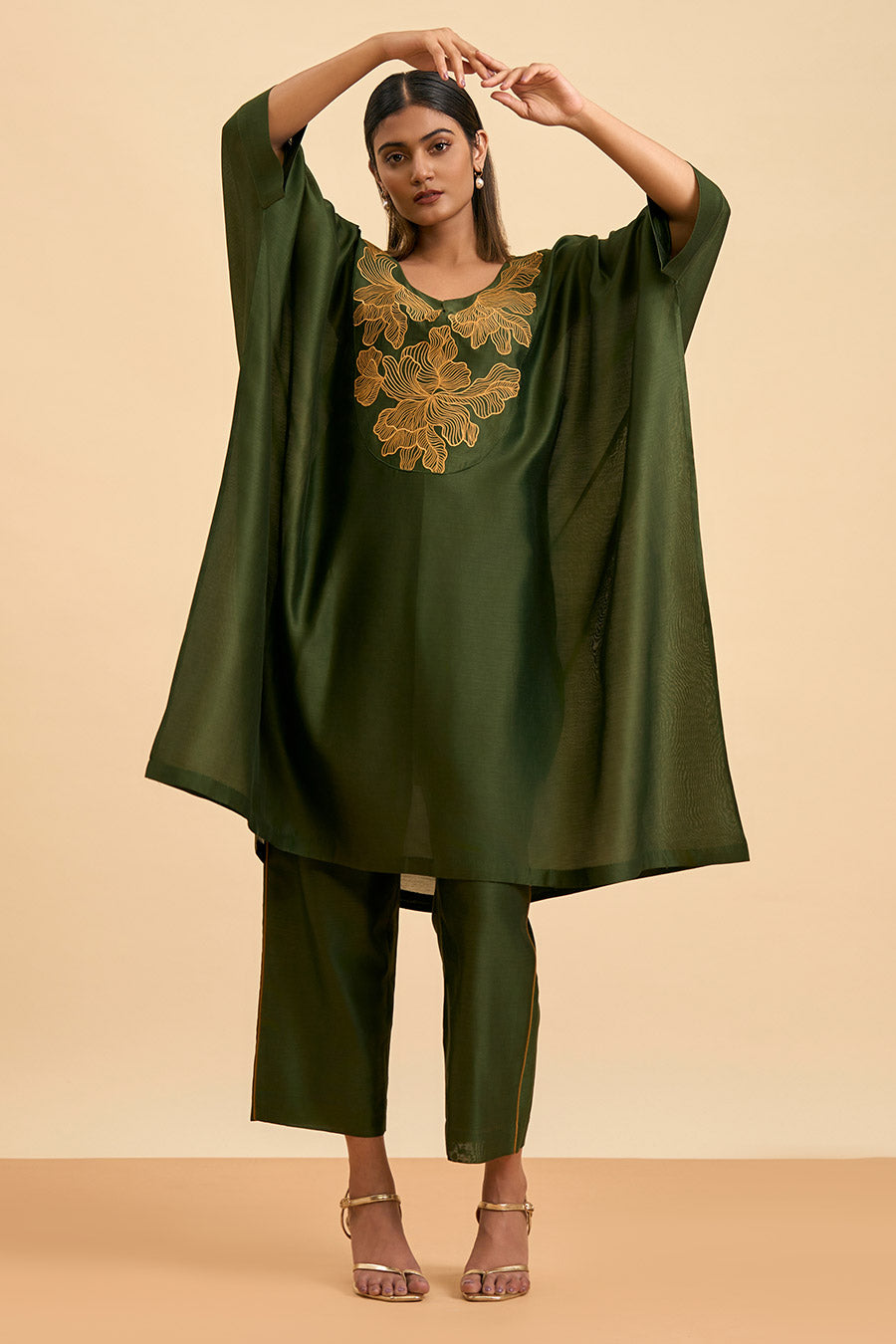 Olive Green Serenity Kaftan Kurta & Pant Set