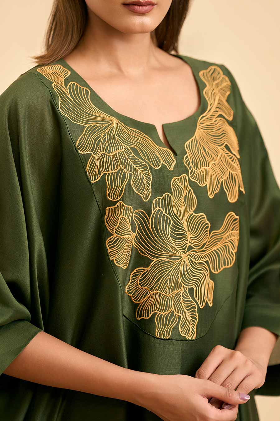 Olive Green Serenity Kaftan Kurta & Pant Set